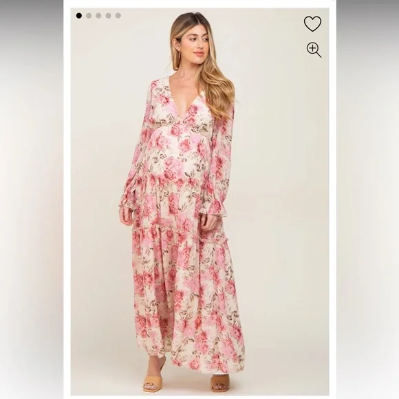 Pinkblush | Dresses | Ivory Floral Chiffon Ruffle Tiered Maternity Maxi  Dress | Poshmark